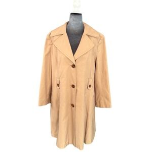 DKNY Tan Camel Trench Coat Women's XL Classic Khaki Mid-Length Jacket Tag Chain